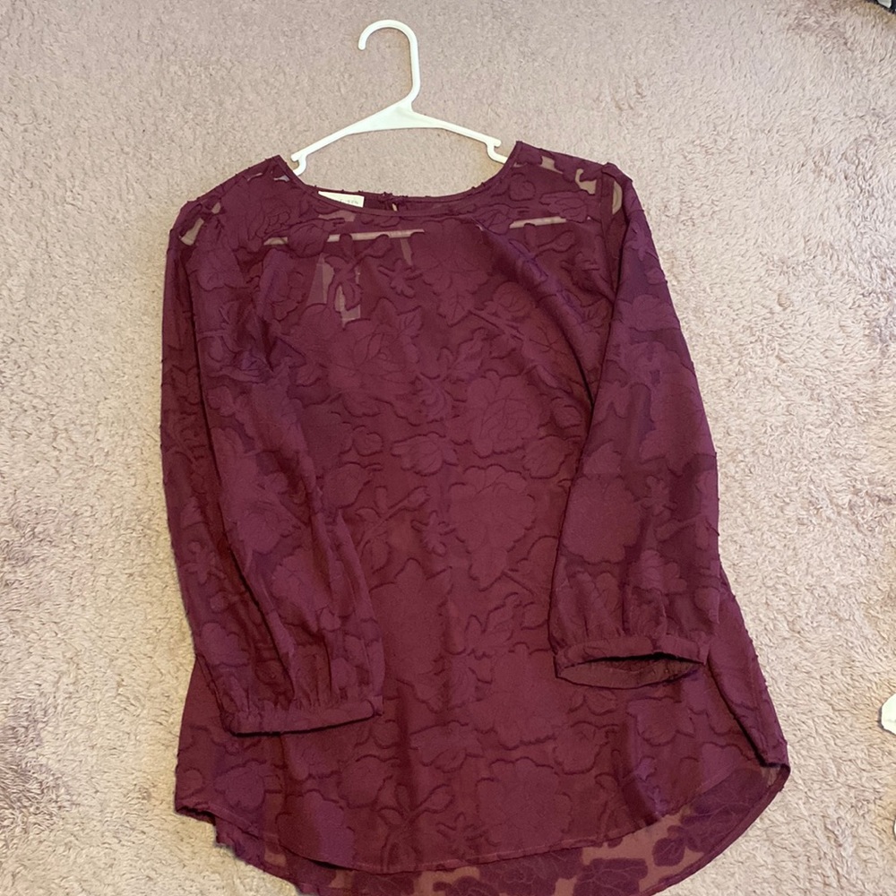 Purple floral long sleeve blouse- Partially see through